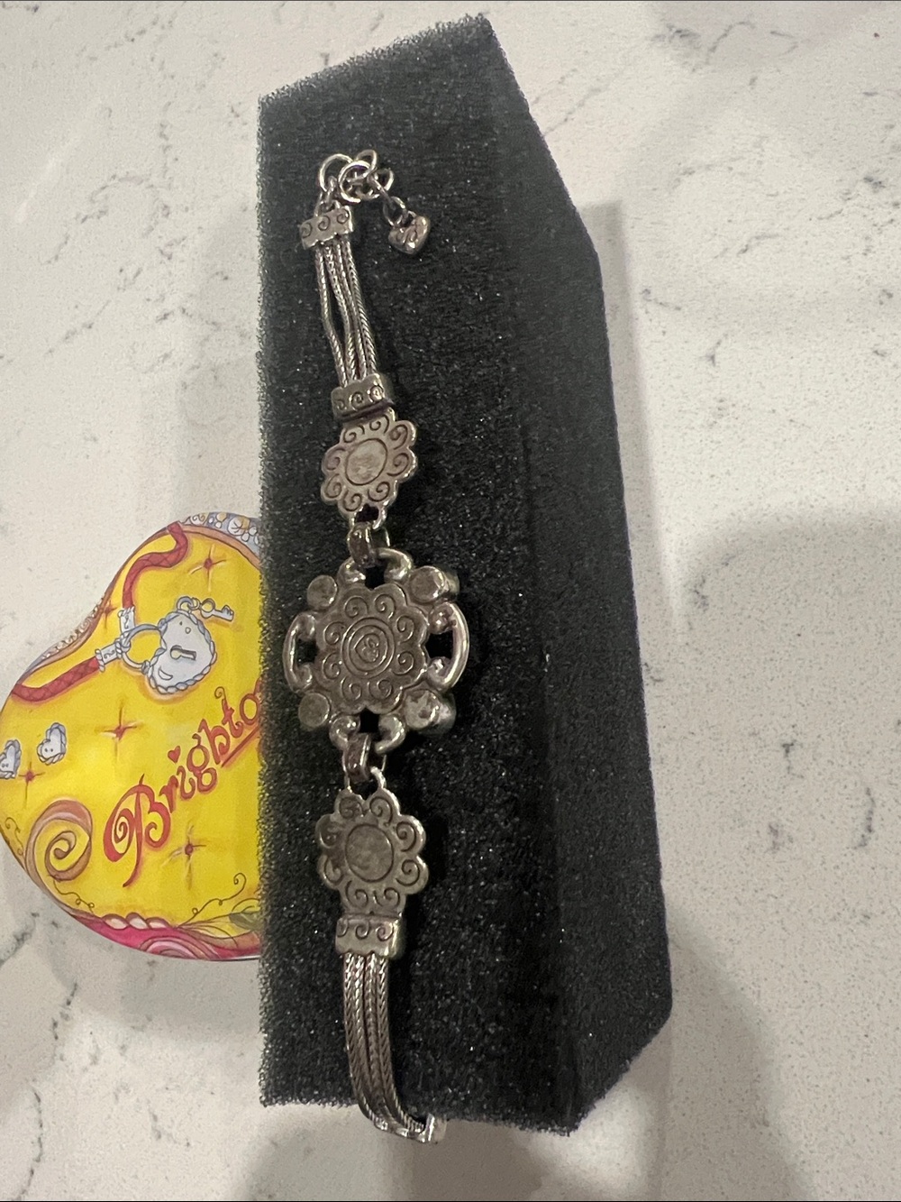 Brighton Silver-Tone Crystal Floral Link Bracelet